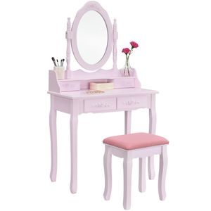 Juskys Toaletný stolík "Mira" ružový so zrkadlom a stoličkou