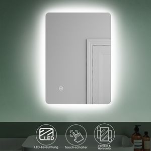 SONNI Badspiegel mit LED-Beleuchtung & Touch-Schalter energiesparend IP44 Wand-Spiegel 70 x 50cm
