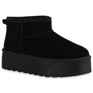 VAN HILL Damen Warm Gefütterte Plateau Boots Stiefeletten Schuhe 840485, Farbe: Schwarz, Größe: 36