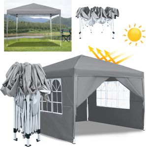 XMTECH 3x3 m skladací altánok vodotesný pavilón záhradný stan párty stan UV ochrana so 4 bočnými stenami, stan na trh, záhradu, dvor, sivý XMTECH 3x3 m skladací altánok vodotesný pavilón záhradný stan párty stan UV ochrana so 4 bočnými stenami, stan na trh, záhradu, dvor, sivý
