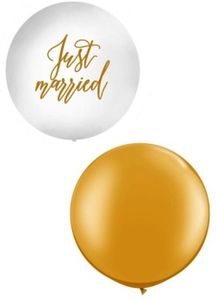 2 Riesenluftballons gold/weiß Just Married