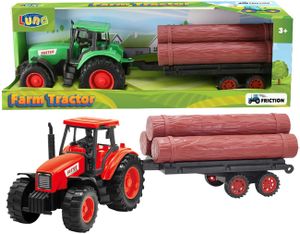 Luna Farm Traktor Spielzeug Trecker mit Holzanhänger 2-Achs-Transport-Anhänger