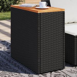 vidaXL Zahradní stolek s dřevěnou deskou černý 58x27,5x55cm ratan