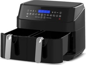 XXL Doppel Heißluftfritteuse / schwarz / 9 Liter Fassungsvermögen (2x 4,5Liter) in zwei separat gesteuerten Frittier-Körben / Cool-Touch-Griffen / 1750 Watt / LED Display / 200°Grad / 11 Programme / Vorheizfunktion / Air Fryer/ digitale Heißluft-Fritteuse XXL Doppel Heißluftfritteuse / schwarz / 9 Liter Fassungsvermögen (2x 4,5Liter) in zwei separat gesteuerten Frittier-Körben / Cool-Touch-Griffen / 1750 Watt / LED Display / 200°Grad / 11 Programme / Vorheizfunktion / Air Fryer/ digitale Heißluft-Fritteuse