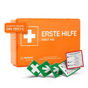 FLEXEO Betriebsverbandkasten nach DIN 13157 inkl. Wandhalterung Erste-Hilfe-Koffer, orange