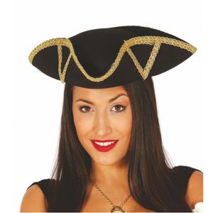 Piraten Hut Seeräuberin schwarz mit Goldborte KW 58 cm für Damen