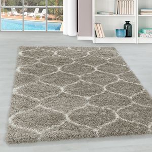 Teppium Hochflor Teppich Wohnzimmerteppich Kachel Muster Rund BEIGE, Maße:200 cm x 200 cm Rund, Form: Rund