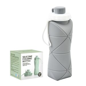 Trinkflasche Faltbare Flexible Sport Wasserflasche Sportflasche 600ml BPA Frei , Grau