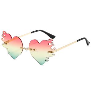 Rötliches Gelb Heart Flame sunglasses, Damen Hippie Brille,Herz Feuer Flamme Brillen,Herzförmige Sonnenbrille Funny Rave Party Eyewear