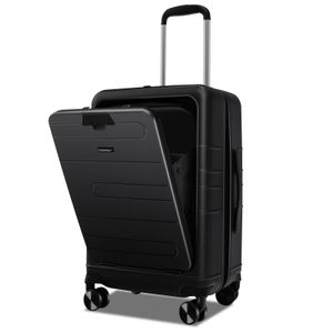 COSTWAY 20” Handgepäck mit klappbarer Tischplatte, 38L Reisekoffer mit Vordertasche, Laptopfach, USB-Anschluss & TSA-Schloss, Schwarz