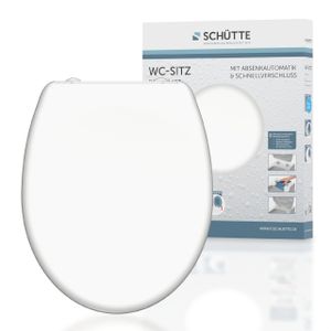 SCHÜTTE Duroplast WC Sitz WHITE, Toilettendeckel mit Absenkautomatik und Schnellverschluss