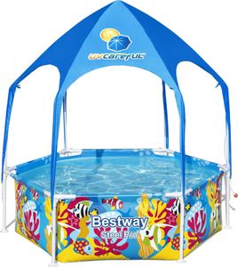 Bestway® Steel Pro™ Frame Pool mit Sonnenschutzdach "Splash-in-Shade" ohne Pumpe Ø 183 x 51 cm, buntes Unterwasser-Design, rund