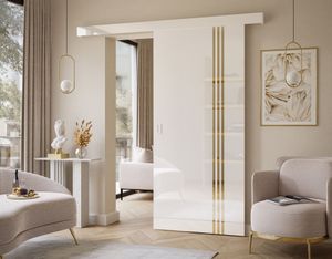 Schiebetür YORK GLOSSY III Weiß hochglanz + goldenes chrom
