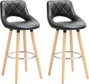 WOLTU Barhocker 2er Set mit Lehne Fußstütze, aus Kunstleder Holzgestell, Optimal Komfort, Schwarz