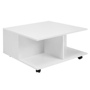 WOHNLING Design Couchtisch 70x70 cm Weiß, Wohnzimmertisch mit 2 Schubladen, Sofatisch mit Rollen, Tisch mit 2 Fächern