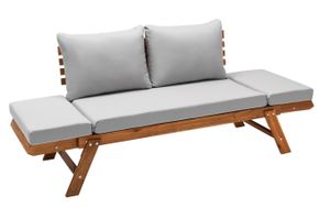 Dehner Gartenmöbel Sofa Macao, inkl. Polster, ca. 196 x 75 x 70 cm, FSC®-zertifiziertes Akazienholz / Polyester, geölt, braun / grau