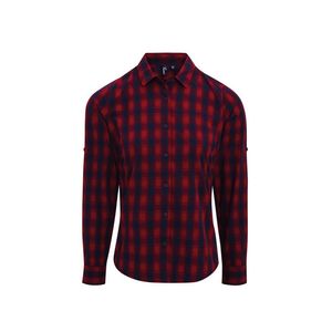 Premier - "Mulligan" Hemd für Damen Langärmlig RW10187 (L) (Rot/Marineblau)