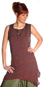 Ethno Tunika Longshirt Bluse Longtop aus Baumwolle "Obliq", braun S/M