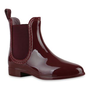 Mytrendshoe Damen Gummistiefel Stiefeletten Chelsea Boots Regenschuhe 811790, Farbe: Bordeaux, Größe: 36