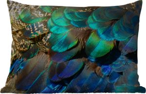 MuchoWow® Outdoor Kissen - Federn - Pfauenfedern - Pfau - Blau - Kunst - 50x30 cm - Wetterfest - Lounge Kissen - Sofa kissen - Wohnzimmer Dekoration