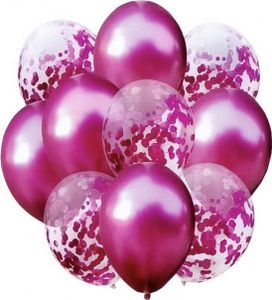 Balony róż metalik i konfetti 10szt