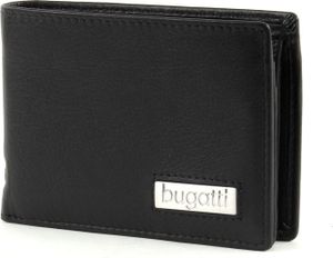 bugatti Leder Geldbörse City Line Coin Wallet with Flap 4 CC Metal Logo Black schwarz