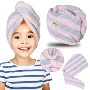 Rosa-grauer gestreifter Turban-Haartuch, Haarhandtuch