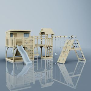 OutdoorToys Spielturm Malin aus Holz in Blau Trapezschaukel
