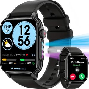 Smartwatch Herren, 1,96 Zoll Touchscreen Smartwatch mit Bluetooth 5.2 Anruffunktion, Kalorienzähler Schrittzähler Multisport-Modus Fitnessuhr, Schwarz