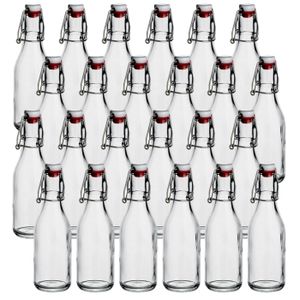 gouveo 24er Set Glasflaschen 250 ml rund mit Bügelverschluss rot - Kleine Bügelflasche zum Befüllen - Bügelverschlussflasche, Likörflasche, Schnapsflasche, Saftflasche