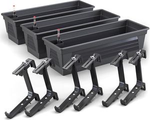 Plastard Blumenkasten 3er Set 100 cm lang mit Hydroeinsatz Wasserstandsanzeiger und Balkonhalterung Pflanzkasten Farbe Anthrazit