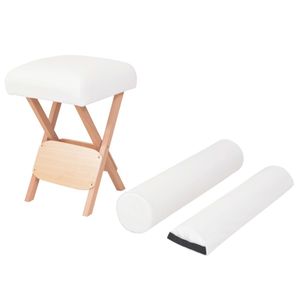 Prolenta Premium  Massage-Klapphocker mit 12 cm Dickem Sitz & 2 Nackenrollen Weiß