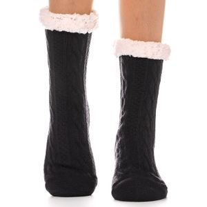 Damen Kuschelsocken Warme Stoppersocken Rutschsichere Hausschuhe Dicke Socken Winter Hüttensocken Geschenk Flauschig Weihnachtssocken,1 Pack,Schwarz