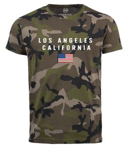 Herren Camo-Shirt Bedruckt Schriftzug California Los Angeles USA Amerika Flagge Camouflage Tarnmuster Neverless® camo M