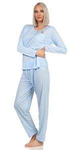 Damen Pyjama lang zweiteiliger Schlafanzug, Blau XL