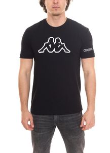 Kappa Herren Baumwoll-Shirt Rundhals-Shirt mit großem Logo-Patch Kurzarm-Shirt 19-4006 A09 Schwarz, Größe:XXL