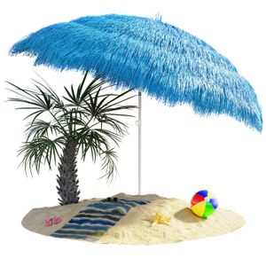 Kingsleeve Sonnenschirm Hawaii Ø 160 cm UV Schutz 30+ Neigbar Höhenverstellbar Wasserabweisend Erdspieß Mehrfarbig Bastschirm Hawaiischirm Strandschirm Strandsonnenschirm, Farbe:blau - blue - bleu