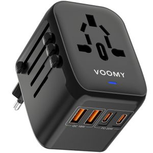 VOOMY Reiseadapter Weltweit - Universal Reisestecker für 170+ Länder - Europa, USA, Mexiko, Australien - Universal all in one Travel Plug Adapter mit 4 USB ports