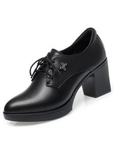 Damen Businessschuhe Mid Absatz Leder Schuh Office Chunky Oxfords Komfort Schnüre Up Kleiderschuhe