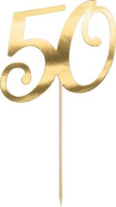 Dekorace na dort - 50 - narozeniny - Happy birthday - zlatá - 20,5 cm