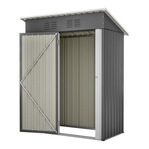 Metall Geräteschuppen Gerätehaus XL mit Pultdach Schuppen 1m² Grau Metall-Geräteschuppen Lagerschuppen im Freien mit Handschuhe
