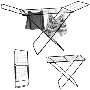 Vilde Wäscheständer Wäschetrockner Standtrockner mit Flügeln schwarz standfest aus Metall 18 m 180x55x108 cm