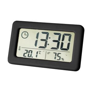 Mini Digitaluhr Temperatur Luft feuchtigkeit tragbare Tisch uhr Thermometer Hygrometer 12/24h batterie betriebene LED-Uhr, schwarz