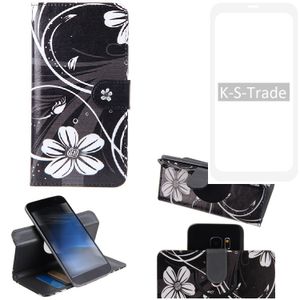 K-S-Trade Schutzhülle Handyhülle kompatibel mit Xiaomi Redmi Note 9 Hülle 360° Wallet Case ''Flowers'' Klapphülle Hülle schwarz-weiß 1x