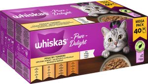 Whiskas │Portionsbeutel Pure Delight Multipack Mega Pack 1+ Geflügel Ragout in Gelee - 40 x 85g │ Katzennassfutter