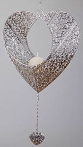 Hängedeko Herz als Kerzenhalter in Prado Silber, 32 cm