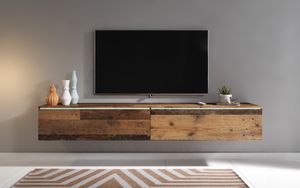 Minio, TV-Schrank, TV-Lowboard,"DONNA", 180cm, stehend, hängend, mit LED-Beleuchtung, Old Holz Farbe