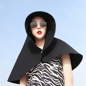 Anti-UV Sonnenhut mit übergroßer Schal, Nackenschutz Fischerhut für Damen Sommer Outdoor Sonnenhut (Schwarz)