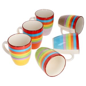 6er Set Ibiza Rainbow Kaffeebecher mit Henkel 350ml bunte Tee-Tassen Regenbogen