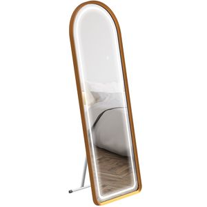 HOMCOM Ganzkörperspiegel, 151,5 x 50 x 4 cm Wandspiegel mit Ständer, Standspiegel mit LED-Leuchte, für Wohnzimmer, Schlafzimmer, Gold